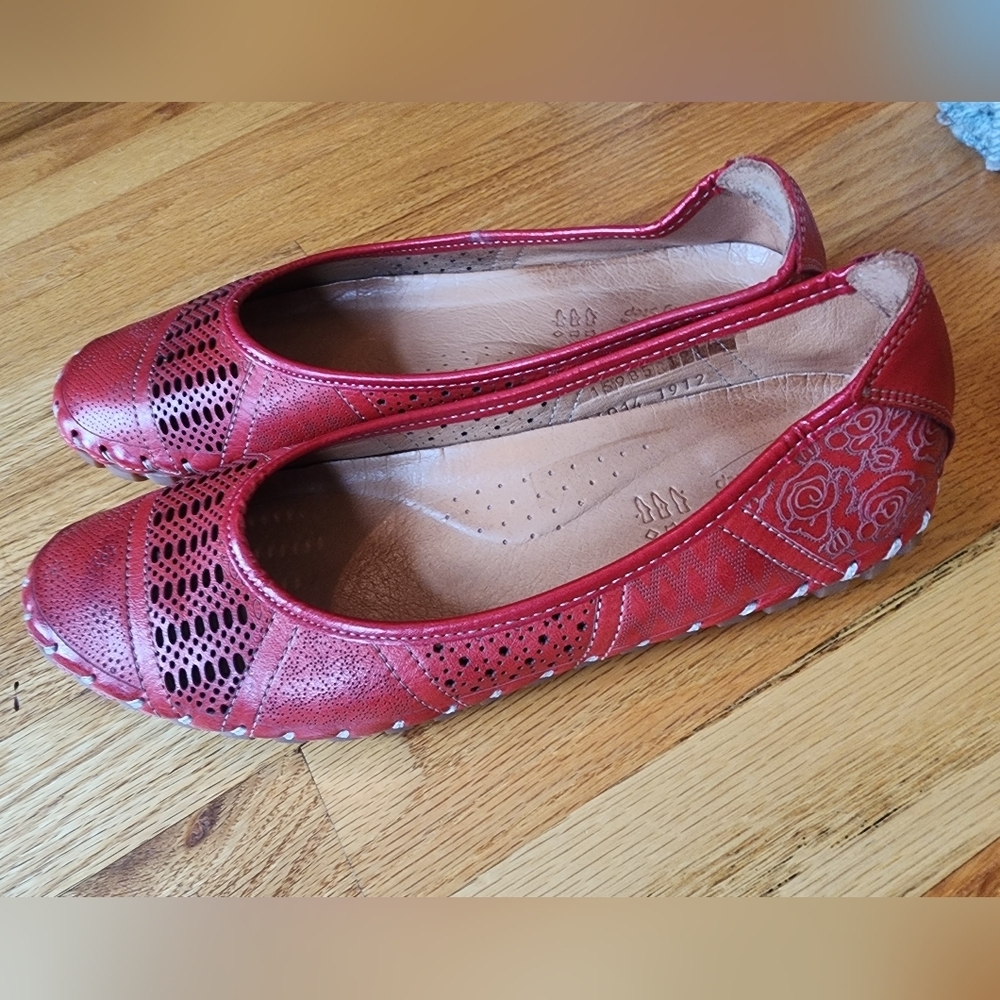 Spring Step Kenyetta Red Size 40 Ballet Moccasin Flat Leather Comfort